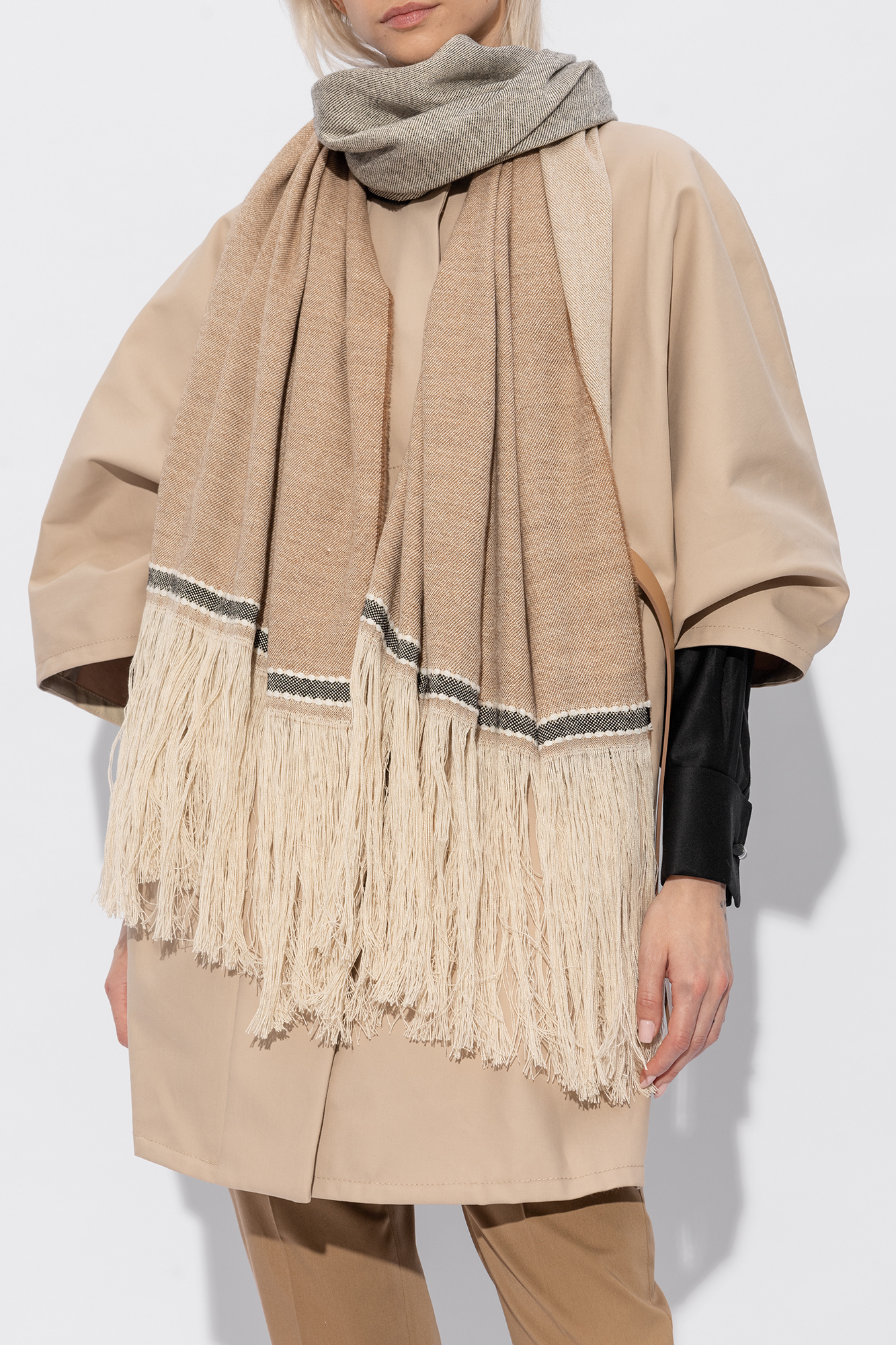 HERRO様 巾着　キャメル　サテン THE BEACH CAPE in DESERT AWNING STRIPED CHIOS GAUZE – Lisa Marie
